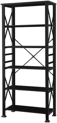 HOMBAZAAR Bookshelf, 6-Tier Industrial Bookshelf, Etagere Bookcases and Bookshelves, Tall Bookshelf Storage Organizer, Freestanding Bookshelf for Living Room, Bedroom and Home Office,Black