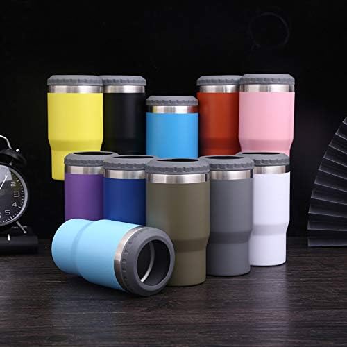 4 in 1 Stainless Steel Can/Bottle Insulator, 14oz Two-Way Lids SUS Insulated Can Cooler, Beer Bottle holder (Dark blue)