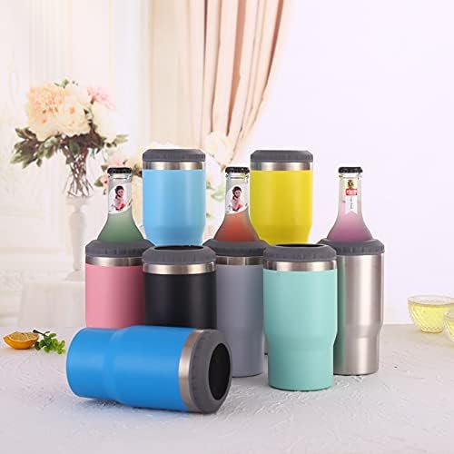 4 in 1 Stainless Steel Can/Bottle Insulator, 14oz Two-Way Lids SUS Insulated Can Cooler, Beer Bottle holder (Dark blue)