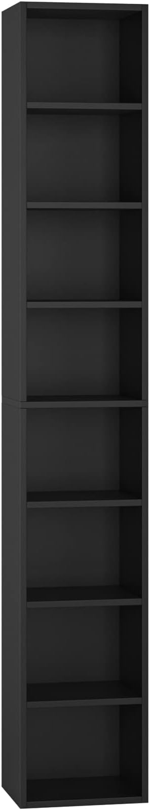 FOTOSOK 8-Tier Media Tower Rack, 11.6 X 9.3 X 70.9 Inches CD DVD Slim Storage Cabinet with Adjustable Shelves, Tall Narrow Bookcase Display Bookshelf for Home Office, Black