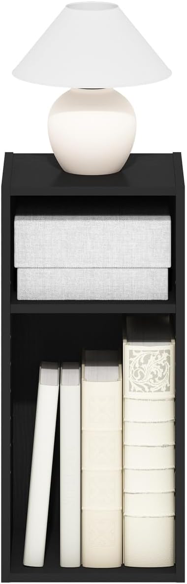 Furinno Fulda 2-Tier Space Saving Storage Shelf Bookcase, 10-Inch Width, Blackwood