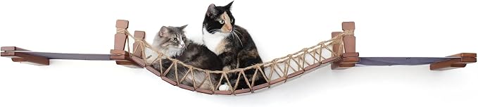 CatastrophiCreations Cat Bridge Wall-Mounted Play and Lounge Toy Cat Tree with Fabric Lounger for Pets, Onyx Bamboo/Natural Canvas