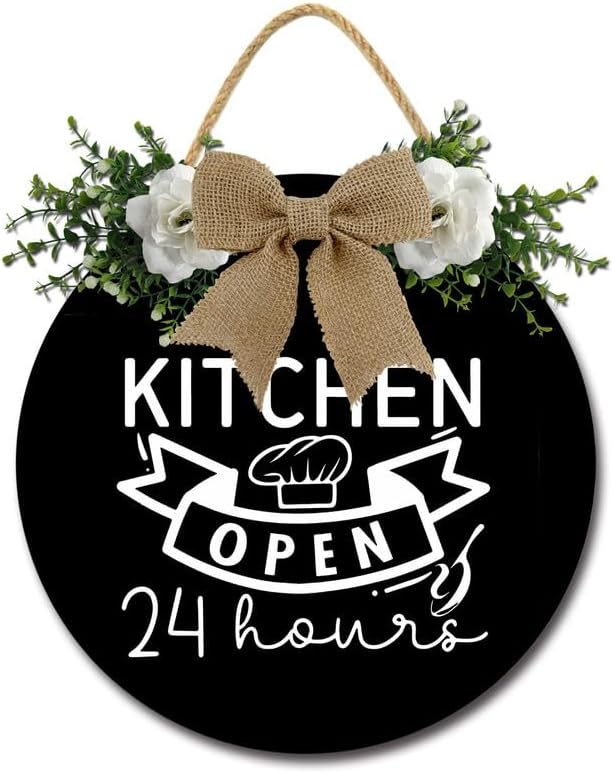Kitchen Sign Kitchen Hanging Sign Decor Kitchen Open 24 Hours Sign Rustic Wall Decoration Wood Sign for Dining Room Housewarming 12inch