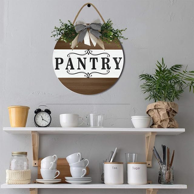 Farmhouse Themed Pantry Signs, Rustic Pantry Room Decor Wooden Decoration with Quotes Pantry Open 24/7 Vintage Decorative Wall Plaque for Home Housewarming Gift 12"