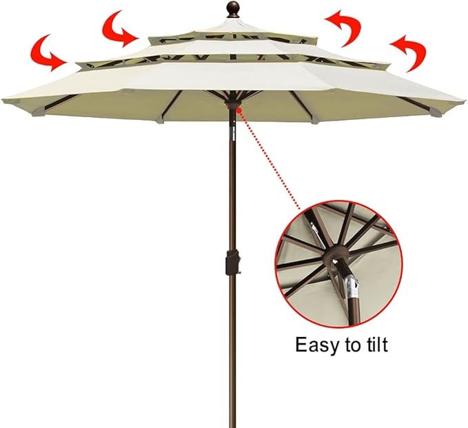 EliteShade USA 10-Year-Non-Fading 9Ft 3 Tiers Market Umbrella Patio Umbrella Outdoor Table Umbrella with Ventilation, Natural