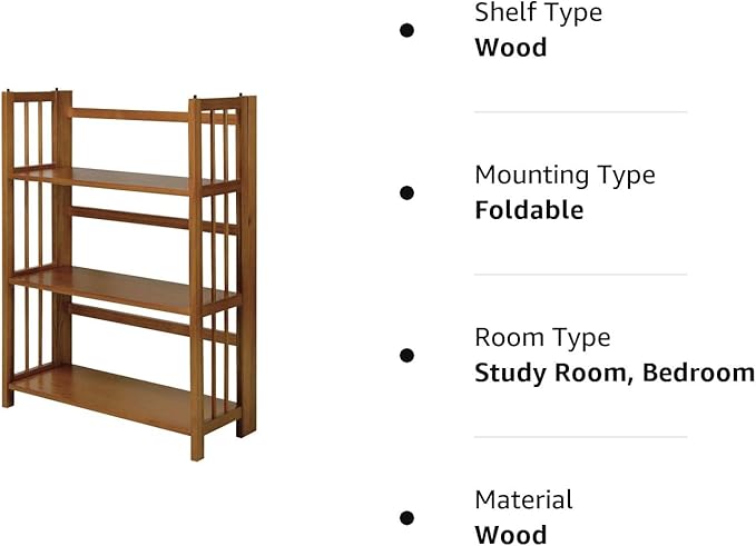 Casual Home 3-Shelf 27.5" Wide Folding Stackable Bookcase, Chestnut (New)