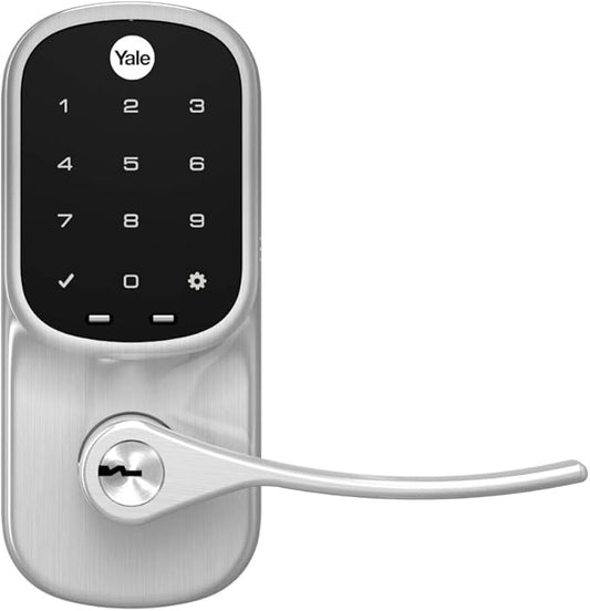 Yale Assure Lever Entry Door Lock with Wi-Fi Connected Touchscreen, Satin Nickel Smart Keypad Door Lock with Handle, Back-Up Key, and Z-Wave Compatibility, YRL226-ZW2-619