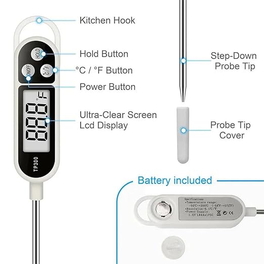 Candy Thermometer Digital Instant Read for Meat Kitchen Cooking Food Oil Deep Fry BBQ Grill Smoker (2Pcs, 9.6in)