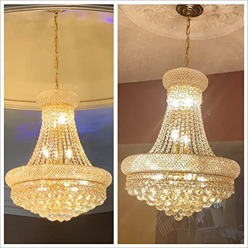 12 - Light Unique Empire Crystal Chandelier for Foyer Entryway Living Room Dining Room Bedroom Entryway Gold Finish