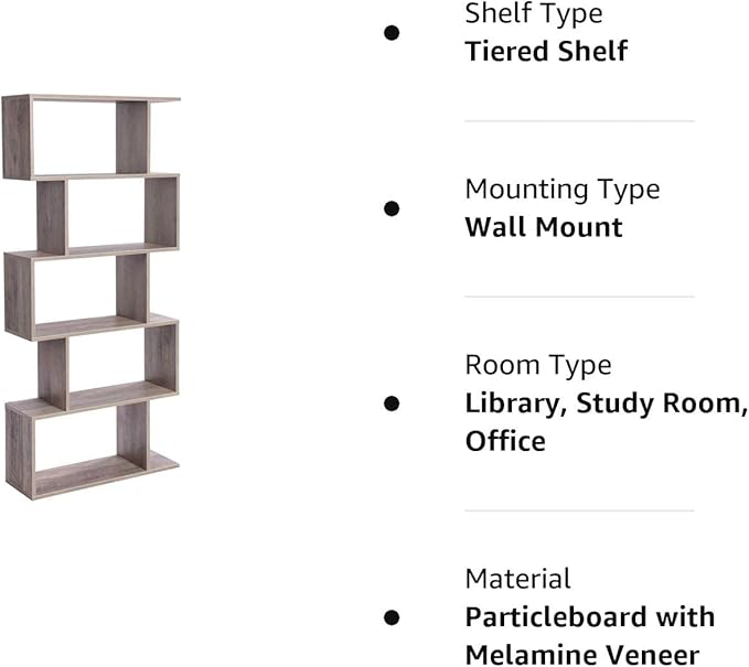 VASAGLE Wooden Bookcase, Display Shelf and Room Divider, Freestanding Decorative Storage Shelving, 5-Tier Bookshelf, Greige ULBC062M01 9.4D x 27.6W x 62.6H in