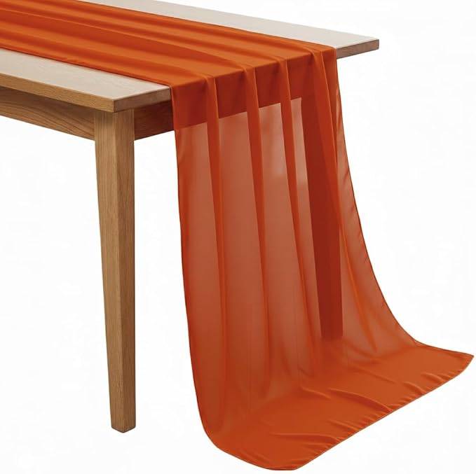 Pack of 25 | Brunt Orange | 10ft Chiffon Table Runner 29x120 Inches Long Romantic Rustic Sheer Gauze Runner for Wedding Bridal Shower Birthday Banquets Engagement Spring Easter Boho Decorations