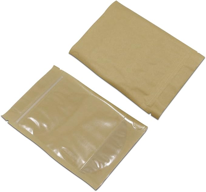 PABCK Clear Front Stand Up Kraft Paper Bags Resealable 3.9x5.9inch 200 Pcs | Stand Up Brown Paper Window Bag Zipper Lock Food Storage Bag for Coffee Snack Nuts Spice Seeds Crafts Packaging Heat Sealable