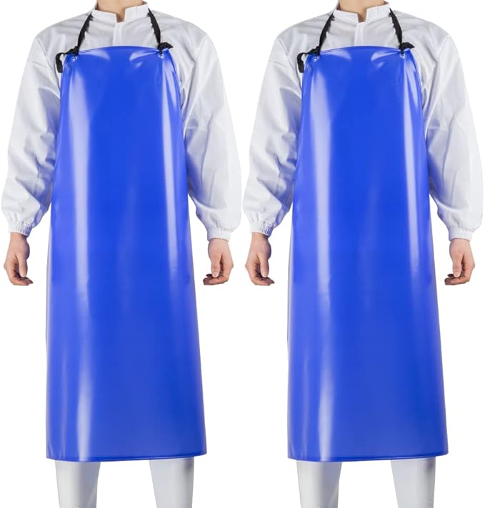 Chemical Resistant Vinyl Apron - Blue Plus Size Unisex PVC Aprons for Dishwashing,Dog Grooming,Gardening,Fish Cleaning,Lab Work(2 Pack)