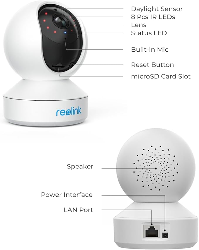 REOLINK Home Security Camera System, 3MP HD Plug-in Indoor WiFi Pan Tilt Pet Camera, Baby Monitor, Night Vision, 2 Way Talk, Smart Human/Pet Detection, Local microSD Card Storage, E1(2 Pack)