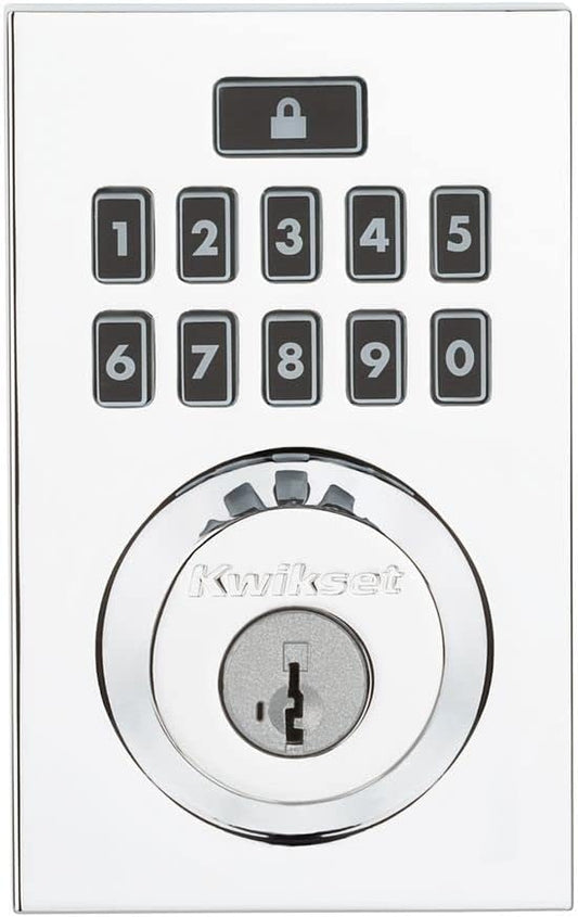Kwikset 914 Contemporary Keypad SmartCode Electronic Deadbolt Smart Lock featuring SmartKey Security and ZigBee 3.0 Technology in Polished Chrome