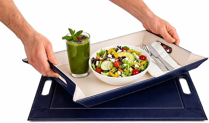 2-in-1 Serving Tray & Placemat | Faux Leather & Reversible | Lays Flat as a Placemat or Folds into an Ottoman Food Tray, Easy to Clean