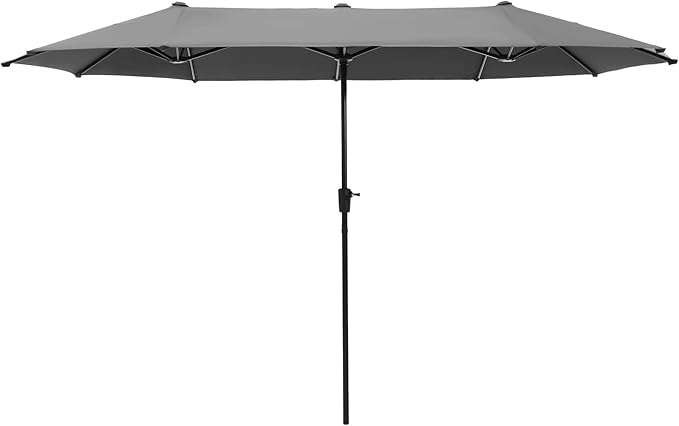 PHI VILLA 13ft Large Patio Umbrellas, Double-Sided Outdoor Market Rectangle Umbrella for Outside, Light Gray