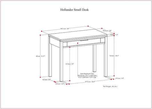 SIMPLIHOME Hollander SOLID WOOD Contemporary 38 inch Wide Small Desk in Warm Walnut Brown for The Office Desk, Writing Table, Workstation and Study Table