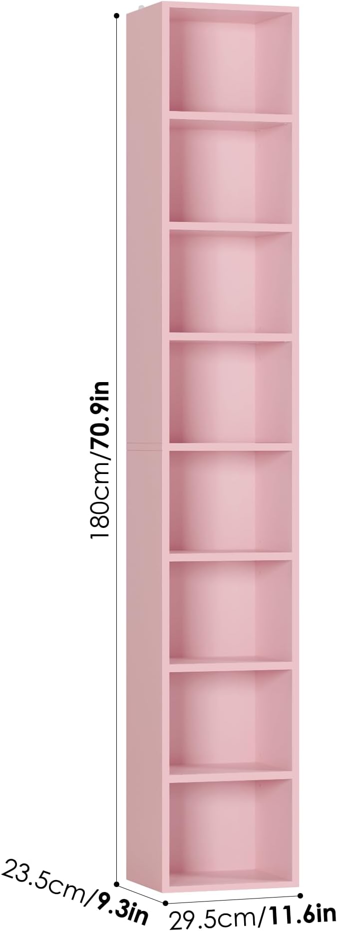 FOTOSOK 8-Tier Media Tower Rack, 11.6 X 9.3 X 70.9 Inches CD DVD Slim Storage Cabinet with Adjustable Shelves, Tall Narrow Bookcase Display Bookshelf for Home Office, Pink