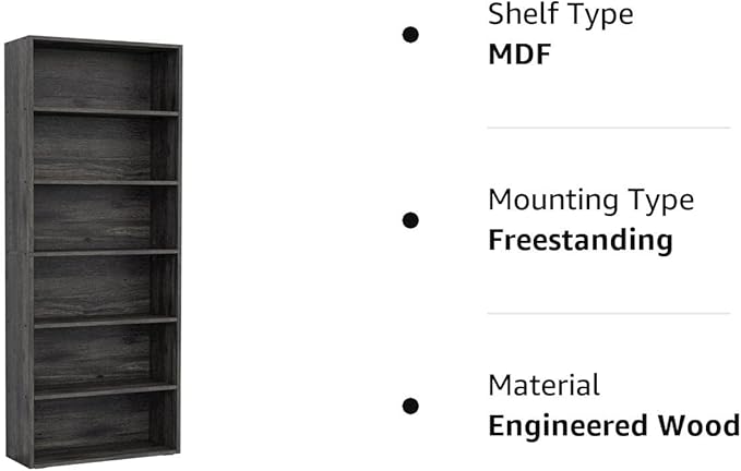 IRONCK Bookshelves and Bookcases Floor Standing 6 Tier Display Storage Shelves 70in Tall Bookcase Home Decor Furniture for Home Office, Living Room, Bed Room