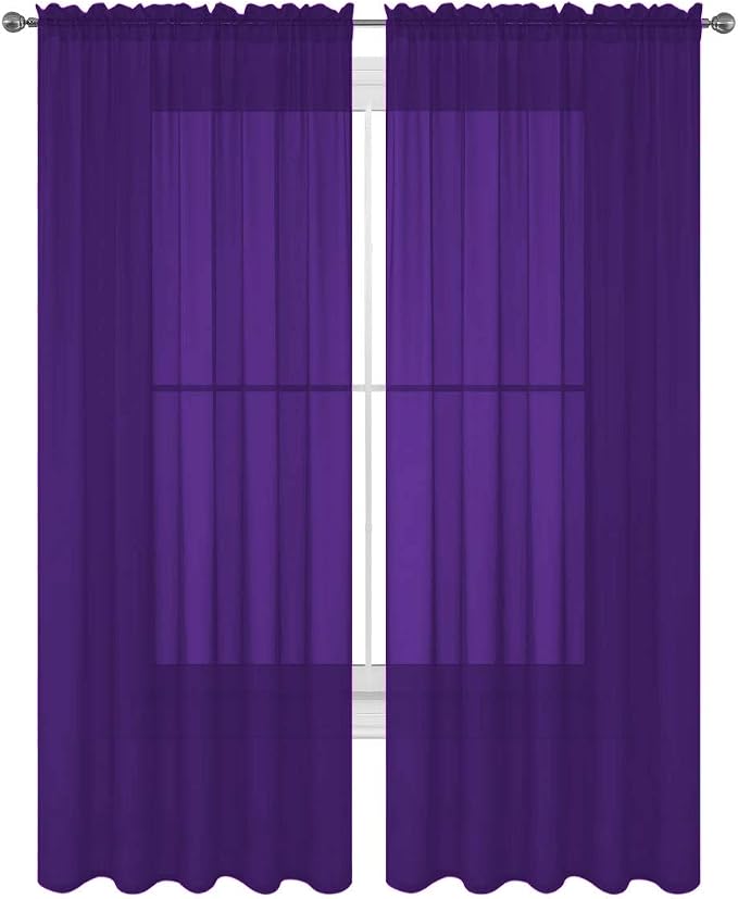 2 Piece Solid Elegant Sheer Curtains Fully Stitched Panels Window Treatment Drape (54" X 72", Purple)