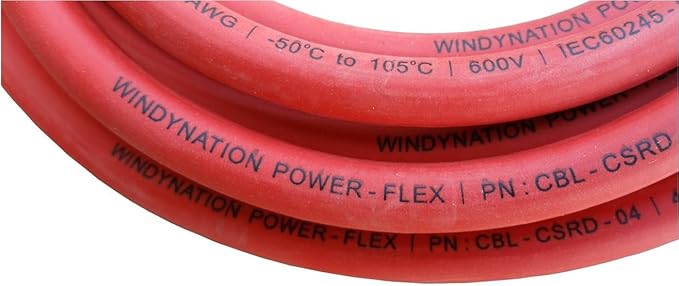 WindyNation 1/0 Gauge AWG (12 Feet Black + 12 Feet Red) Power Inverter Battery Cable Wire Kit for DC to AC Inverters RV, Car, Solar, Marine, Off-Grid