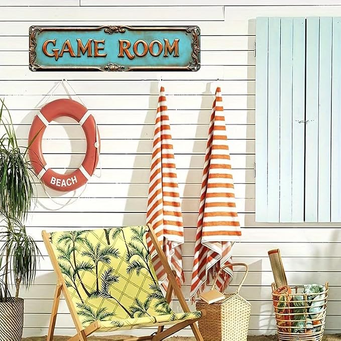 Kexle Vintage Metal Wall Decor Sign 'GAME ROOM' - 4 x 16 inches, Tin, Retro Style, Bar & Home Decor