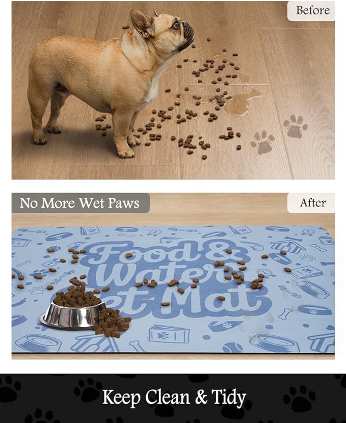 Pet Feeding Mat-Absorbent Dog Mat for Food and Water Bowl-No Stains Quick Dry Water Dispenser Mat-Dog Accessories Pet Supplies-Bowl for Messy Drinkers(Words,17"x28"