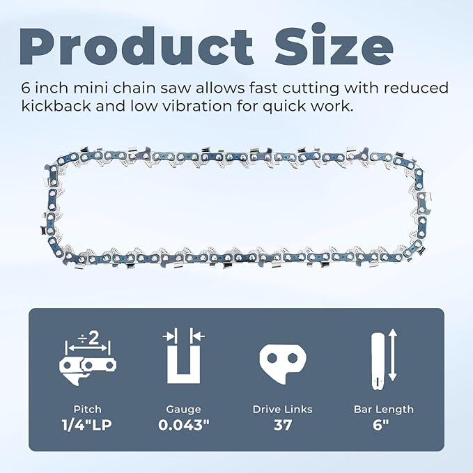 6 Inch Mini Chainsaw Chain Replacement for Saker 6 Inch Portable Electric Cordless Chainsaw,GJ15990-X36820 Chain Saw Blade,37 Drive Links 0.043" Gauge 1/4" LP Pitch (3 Pack)