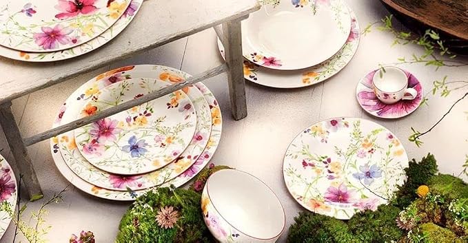 Villeroy & Boch Mariefleur Basic Breakfast Saucer, 7.5 Inch | White multicolor porcelain saucer, made in Germany, dishwasher and microwave safe, pairs with a cup on the coffee table