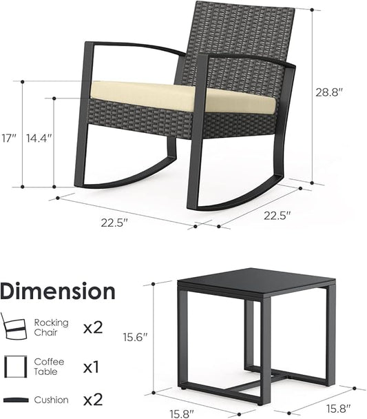 Patio Furniture Set Outdoor Wicker Bistro Set, Modern Rattan Patio Chairs Conversation Set with Coffee Table for Balcony Porch Garden Yard Poolside (3 Pieces, Beige)