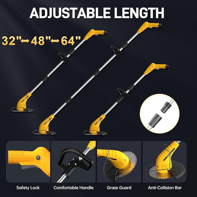 Weed Wacker Cordless,2000mah Battery Operated Weed Trimmer 3 Types Cutting Blade Lightweight Electric Grass Cutter,Fast Charger Portable Lawn Trimmer for Yard Garden