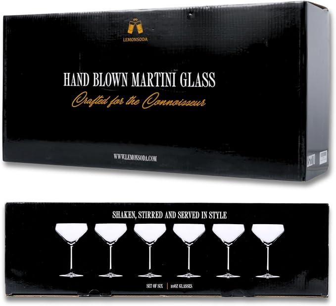 LEMONSODA Hand Blown Nick & Nora Crystal Martini Glasses, Set of 6 | Glassware for Manhattan, Cosmopolitan, Espresso Martini, Lemon Drop & Dirty Martini, Inspired by 1930s Cocktail Culture