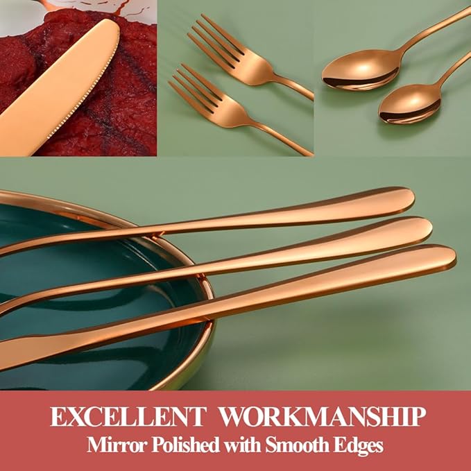 40 Pcs Rose Gold Silverware Set for 8, Food Grade Stainless Steel Flatware Set, Eating Utensils Sets Include Fork/Knife/Spoon,Home Kitchen Tableware Set, Reusable Cutlery Set, Dishwasher Safe