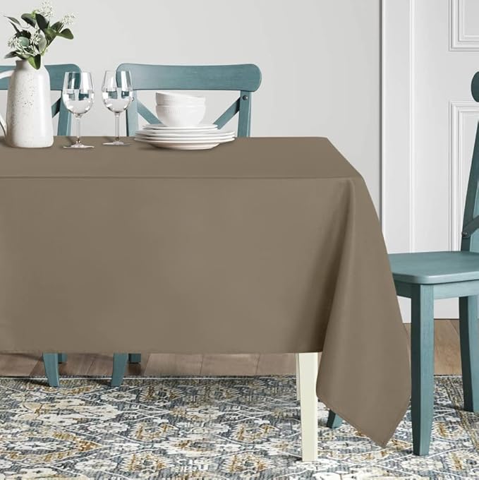 sancua Rectangle Tablecloth - 70 x 120 Inch - Stain and Wrinkle Resistant Washable Polyester Table Cloth, Decorative Fabric Table Cover for Dining Tables, Buffet Parties and Camping, Taupe
