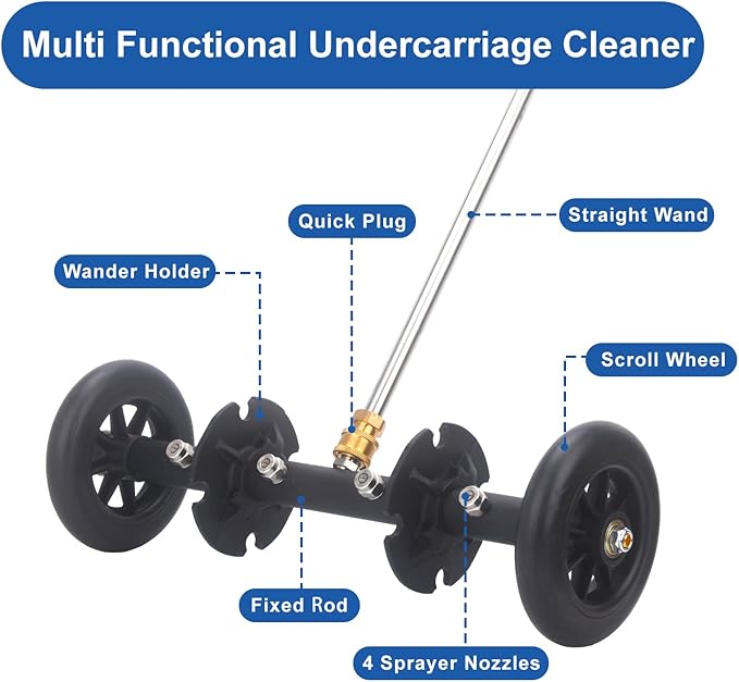DUSICHIN Pressure Washer Undercarriage Cleaner Extension Wand Attachment, 15 Inches Undercarriage Washer, Pressure Washer Under Car Cleaner with 4 Extension Wands Garden Hose Adapter DUS3201