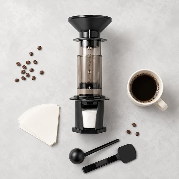 Maker Manual Coffee Brewer Design Transparent Chamber Flat Stand Visual Number Steps Suitable for Domestic Use Home Countertop, Transparent