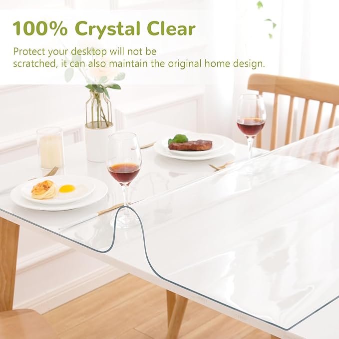 42 x 96 Inch Clear Table Cover Protector, Clear Table Protector for Dining Room Table, 1.5mm Plastic Table Cover, Waterproof Table Pad for Kitchen, Office