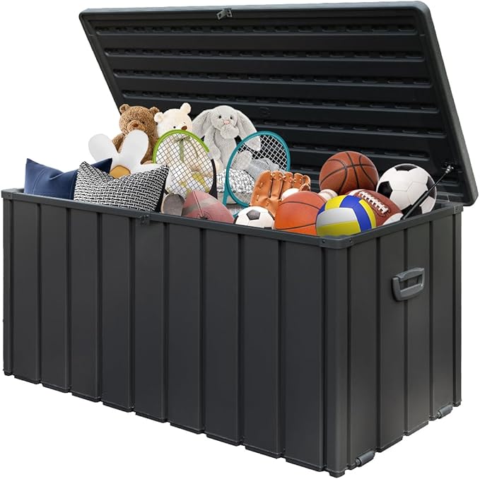 Domi 120-Gallon Outdoor Storage Box – Waterproof, Lockable Storage Cabinet with Resin Lid for Patio Furniture, Garden Tools & Pool Supplies – Large Metal Storage for Cushions, Toys & More