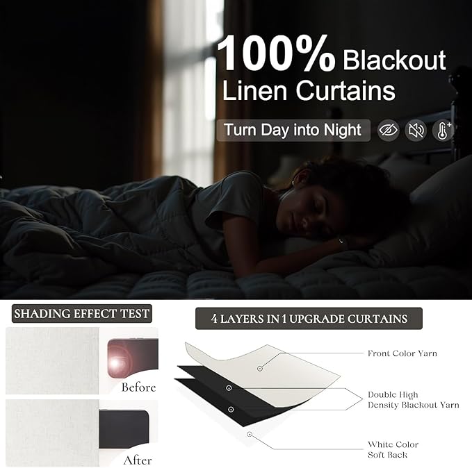 Room Darkening Curtains 72 Inch Long 2 Panels Burg Elegant Heavy Linen Complete Blackout Insulated Bay Window Curtains Viral Modern Neutral Drapes for Bedroom Cabin Kitchen 6FT Length Back Tab Cream