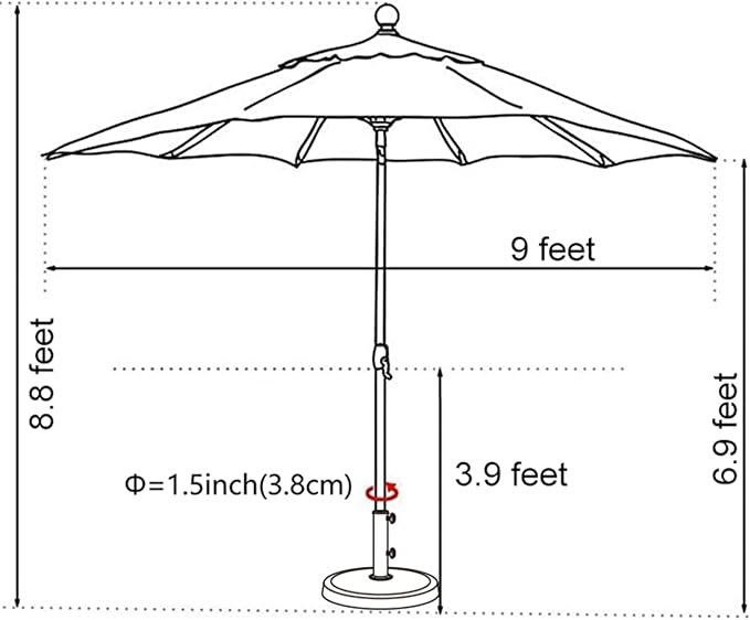 EliteShade USA 10-Year-Non-Fading 9Ft Market Umbrella Patio Umbrella Outdoor Table Umbrella with Ventilation, Rust