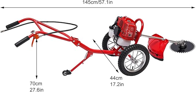 2-Stroke Gas-Powered Grass Cutter, 49CC Heavy-Duty Weeder, 7000 RPM Hand Push Tiller Mower Loosener for Yard Garden Landscaping Weeding Tilling