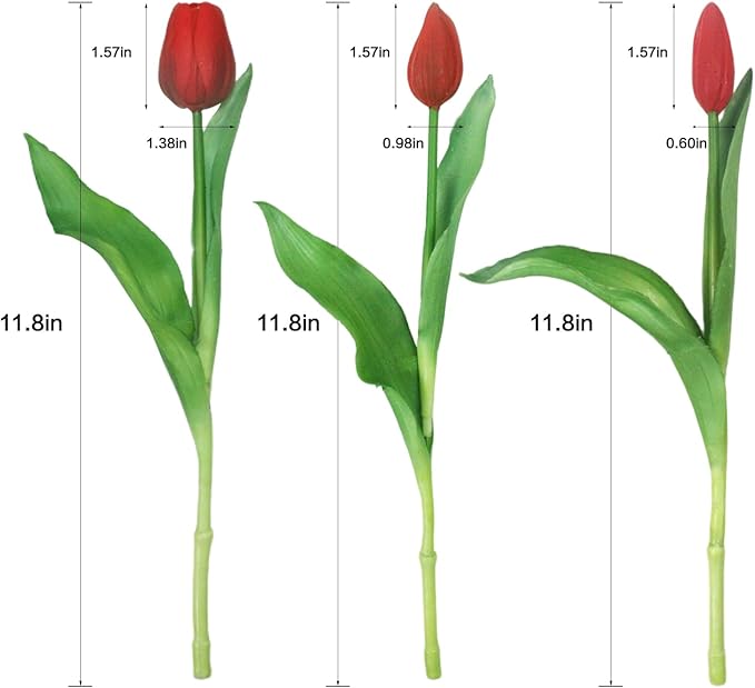 15pcs Artificial Tulips Flowers, Fake Tulips Real Touch, Faux Latex Bouquets, for Party Wedding Home Room Decoration (Red)