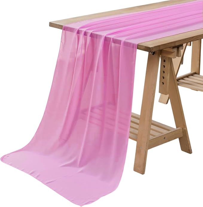 Pack of 25 | Rose Pink | 10ft Chiffon Table Runner 29x120 Inches Long Romantic Rustic Sheer Gauze Runner for Wedding Bridal Shower Birthday Banquets Engagement Spring Easter Boho Decorations