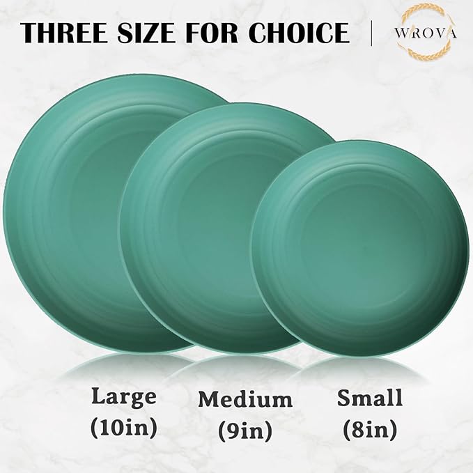 Wrova Wheat Straw Plates - 10 Inch Unbreakable Dinner Plates Set of 8 - Dishwasher & Microwave Safe Plastic Plates Reusable for Indoors and Outdoors (Green)