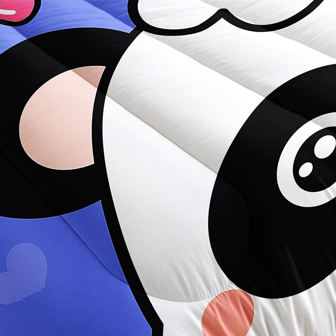 Datura home Panda Comforter Bedding Set for Boys Girls Kids Teens,Cartoon Panda Blue Heart Kawaii Animal Theme with 1 Comforter and 2 Pillowcases(Panda Full)