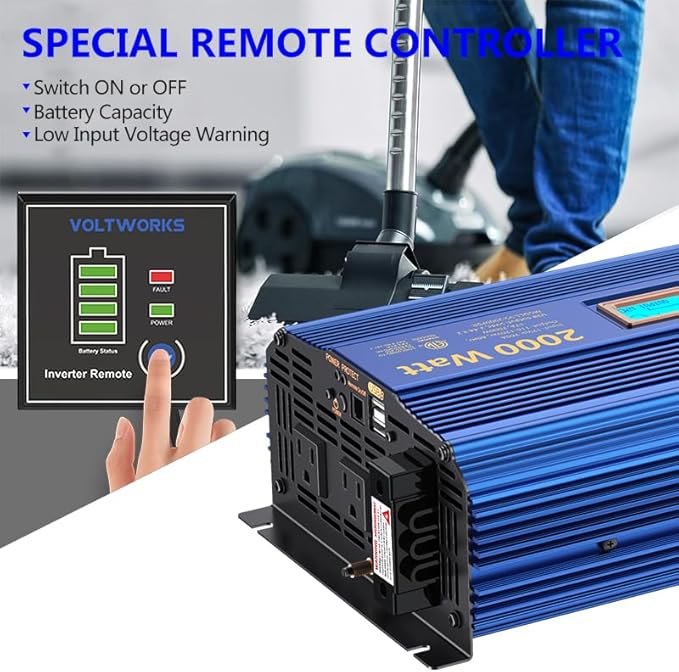 2000Watt Pure Sine Wave Power Inverter 12V DC to 110V 120V AC ETL UL458 Compatible with Lithium Battery Starlink for Off-Grid Solar RV Home Truck with 2.4A USB Ports & 1AC Terminal Block by VOLTWORKS