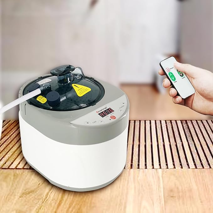 Smartmak Sauna Steamer, Portable 4L Upgrated Steam Pot Generator with Remote Control, Spa Machine with Timer Display Herbal Box for Steam Saunas, 110V US Plug- Grey