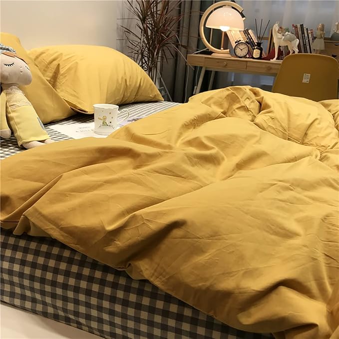 Yellow Comforter Sets Pure Mustard Yellow Bedding Set King 3 Pieces Women Men Ginger Yellow Comforter Insert Sets Lightweight Durable Mustard Yellow Blanket King Quilts Set
