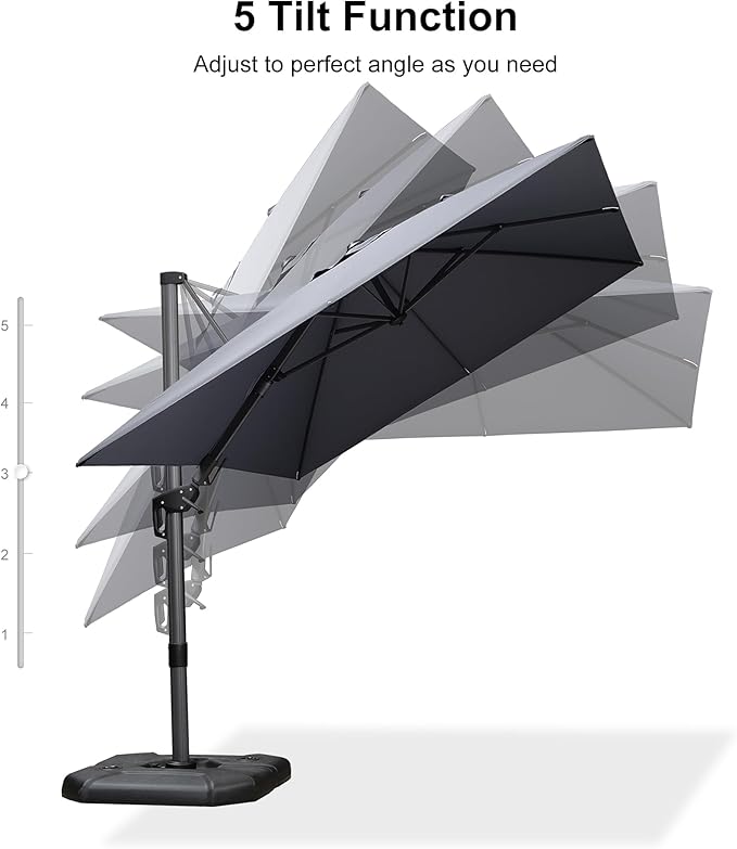 PURPLE LEAF 8' X 11' Left-right Tilt Patio Umbrella Outdoor Cantilever Swivel Rectangle Umbrella Aluminum Offset Umbrella with 360-degree Rotation for Garden Deck Pool Patio Light Grey